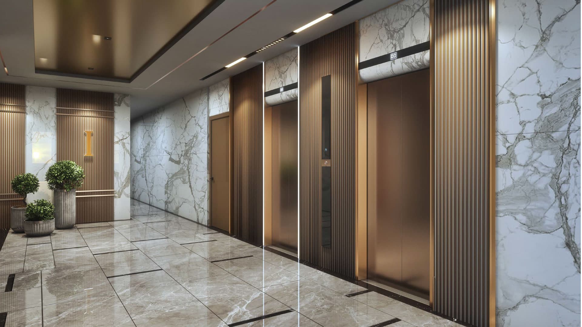 Grand entrance lobby with marble finishes and lift lobby
