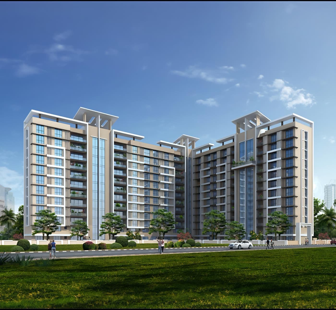 The Luxe Towers elevation seen from the approach road